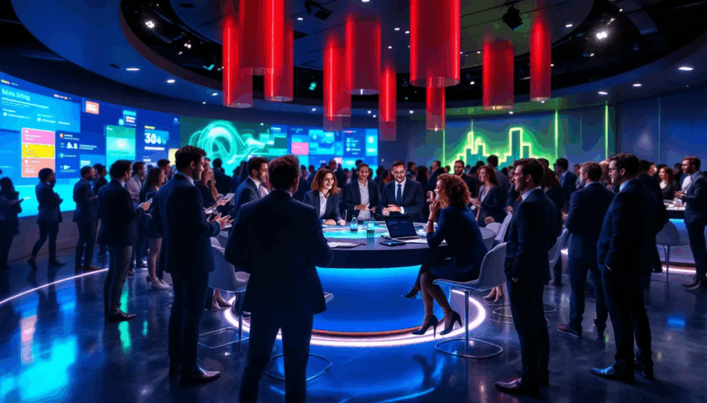 A digital marketing networking event showcasing various professionals connecting.