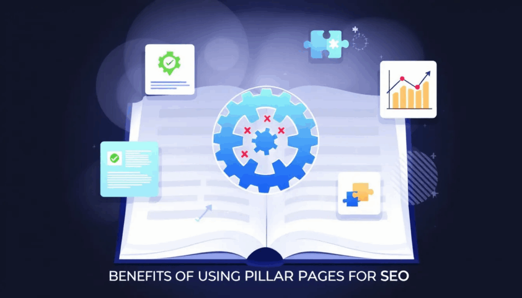 A graphic showcasing the benefits of using pillar pages for SEO.